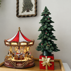 3D Wooden Carousel Music Box with LED Lights