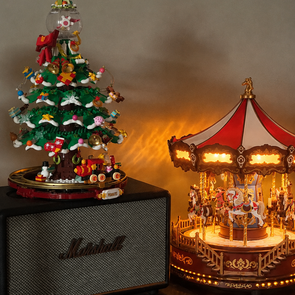 3D Wooden Carousel Music Box with LED Lights