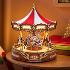 3D Wooden Carousel Music Box with LED Lights