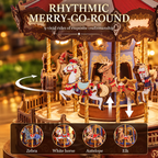 3D Wooden Carousel Music Box with LED Lights