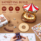 3D Wooden Carousel Music Box with LED Lights