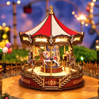 3D Wooden Carousel Music Box with LED Lights