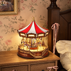3D Wooden Carousel Music Box with LED Lights